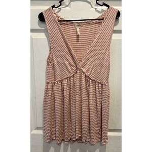 Matilda Jane Womens Red Cream Striped Babydoll Tank Top V-Neck Empire Waist L